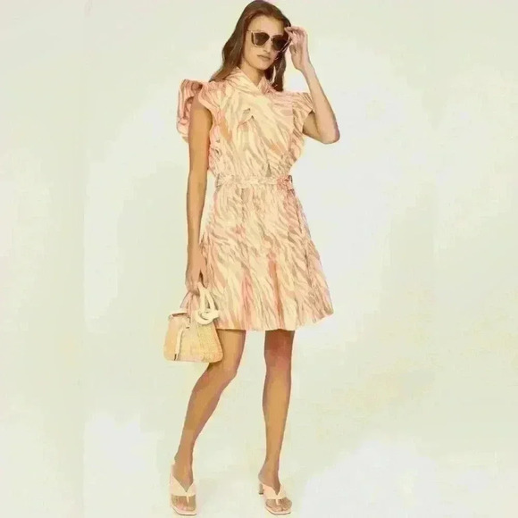 Derek Lam Collective Orange Zebra Cutout Ruffle Buttons Women's Mini Dress 40 - Picture 2 of 14